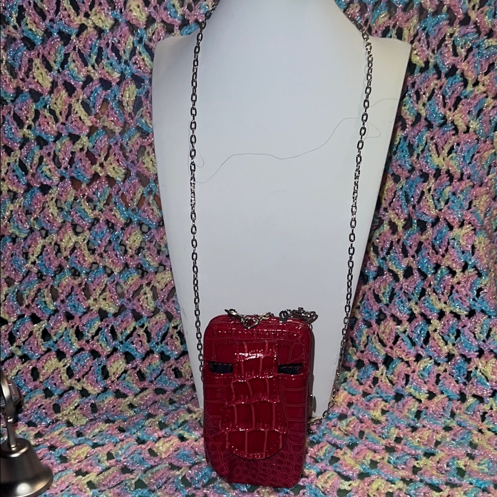 Red Croc-Embossed Mini Crossbody Phone Bag
